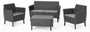 Keter Lounge Set Salemo per 4 persone, divano a 2 posti + 2 poltrone + tavolo + cuscini di seduta, grafite
