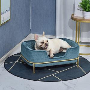 PawHut Divano per Animali, cuscino rivestito in gommapiuma rimovibile base in metallo, cane di taglia piccola o gatti, blu, 63.5 x 43 x 24.5cm