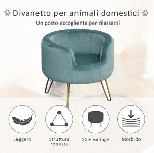PawHut Poltrona per Animali Domenstici Rotondo con cuscino, design elevato, per cani di taglia mini o gatti, verde, 41.5 x 41.5 x 36.5cm