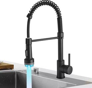 Rubinetto da cucina con luce a LED, finitura nera opaca, doccetta estraibile e miscelatore