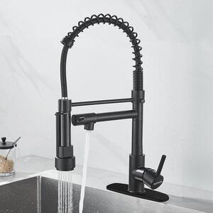 Rubinetto da cucina nero orientabile con doccetta estraibile e 2 bocchette