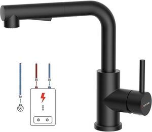 Rubinetto da cucina nero con bocca estraibile e 2 tipi di getto