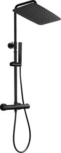 Sistema doccia termostatico a pioggia in acciaio inox nero regolabile in altezza - Inclusa colonna doccia e soffione 35x25cm doccia a pioggia senza rubinetto