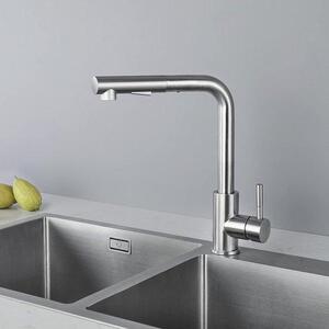 Rubinetto da cucina in acciaio inossidabile con getto orientabile, rotazione a 360°, doppio getto
