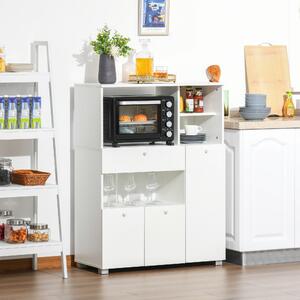 HOMCOM Mobile Cucina per Microonde con Armadietti, Mensole e Cassetto, Credenza Moderna in Legno 90x40x120cm Bianco