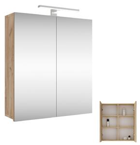 Planetmöbel Merkur mobile a specchio bagno Larghezza 60 cm mobile bagno sospeso con specchio, rovere oro, con luce LED cromo