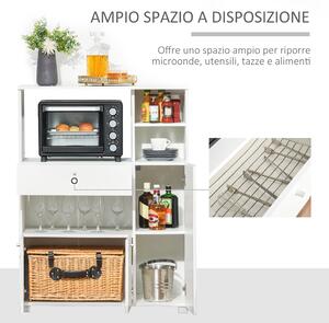 HOMCOM Mobile Cucina per Microonde con Armadietti, Mensole e Cassetto, Credenza Moderna in Legno 90x40x120cm Bianco
