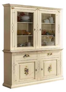 MOBILI 2G - CRISTALLIERA SHABBY AVORIO PENNELLATO DECORI 168x48x222
