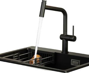 Miscelatore da cucina con doccetta estraibile, realizzato in acciaio inossidabile resistente, colore nero (design angolato a forma di 7)