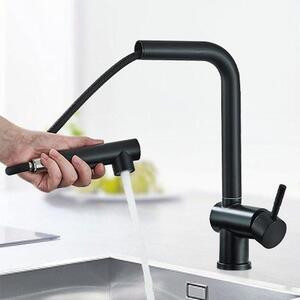 Rubinetto da cucina nero ad alta pressione con doccetta girevole a 360° e 2 tipi di getto
