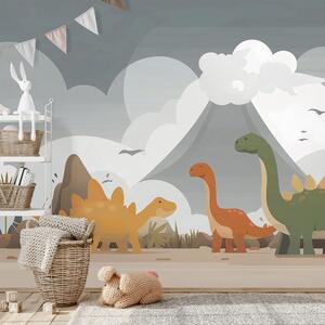 Carta da parati – Dinosauri colorati nel paesaggio