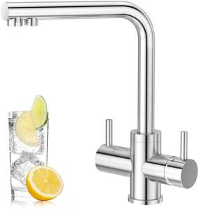 Miscelatore da cucina a 4 vie, orientabile a 360°, a 2 maniglie, cromato