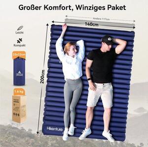 Materasso gonfiabile doppio ultraleggero da 140 cm, blu, per 2 persone, da campeggio