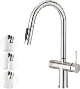 Rubinetto da cucina in acciaio inossidabile con doccetta estraibile, miscelatore a doppia maniglia, rubinetto per lavello, rubinetto per acqua potabile