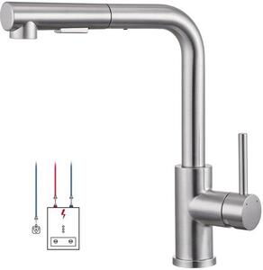 Rubinetto da cucina in acciaio inossidabile, estraibile, a 2 getti, orientabile a 360°, finitura spazzolata