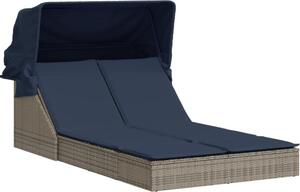 Lettino prendisole doppio con tettuccio e cuscini in Polyrattan Grigio