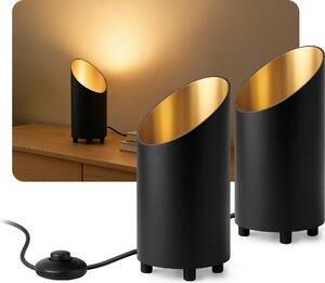 SSC-LUXon AUREVA, set da 2 lampade da terra per interni, nero e oro – Lampada da salotto, lampada da terra da 22 cm per lampadina GU10, faretto uplight, faretto da parete