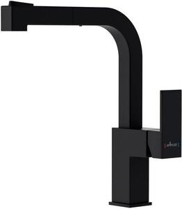 Rubinetto da cucina nero, monocomando, orientabile a 360°, in acciaio inossidabile