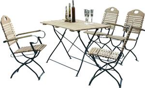 Set da giardino 9000F con tavolo e sedie, 5 pezzi, in acciaio piatto verde + robinia, pieghevole