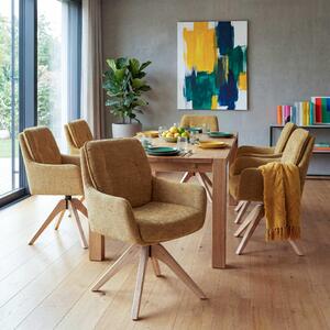 Set da 6 sedie da sala da pranzo HWC-Q37, sedia da cucina girevole con ritorno automatico, tessuto (680 g/m²) in ciniglia, certificata Oeko-Tex, struttura in legno MVG ~ giallo senape