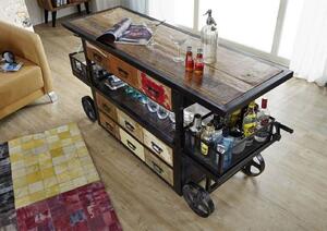 INDUSTRIAL #17 Mobile Bar in legno riciclato e ferro - laccato multicolore 168x56x85
