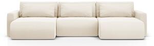 Divano angolare beige allungabile con contenitore (a U) e rivestimento in velluto Belfast – Cosmopolitan Design