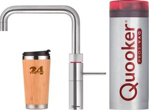 "QUOOKER FUSION Square VAQ PRO3 acciaio inox & rubinetto 100°C (3FSRVS)" (a 2 colonne) miscelatore per lavello con funzione di acqua bollente a 100°C *Include tazza termica