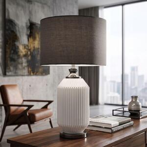 Lampada da tavolo in vetro e velluto, dimensioni 37,5x65 cm, colore bianco e grigio, collezione "Heiterkeit" di Mauro Ferretti