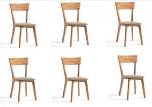 Set 6 sedie da tavolo in rovere massello con sedile imbottito beige
