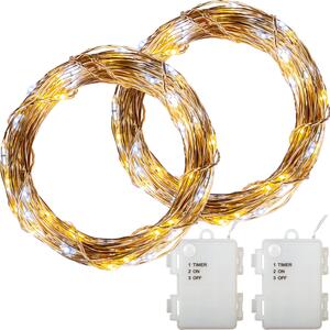 VOLTRONIC® Set da 2 catene luminose da 100 LED, filo, luce calda/fredda, a batteria