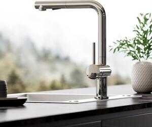 Rubinetto da cucina in acciaio inossidabile con doccetta, orientabile a 360°, monocomando, cromato