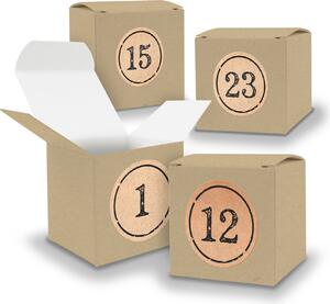 Calendario dell'Avvento da riempire, 24 cubetti da 6,5 cm MARRONE + adesivi V05 Z11