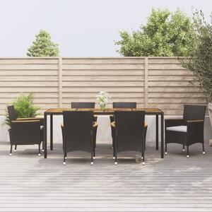 Set da Pranzo da Giardino 7 pz Nero con Cuscini in Polyrattan