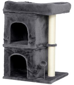 PawHut Torre per Gatti Fino a 7 kg con 2 Casette e Lettino, Palo in Sisal e Rivestimento Peluche, Grigio Scuro | Aosom Italy