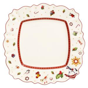 Piatto piano quadrato per la tavola di Natale con i colori del rosso, del bianco e del verde. Dolce atmosfere natalizie. Perfetto come dono regalo di Natale
