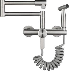 Rubinetto da cucina in acciaio inossidabile, montaggio a parete, acqua calda/fredda, acciaio inossidabile 304, ribaltabile
