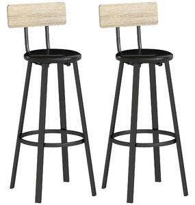 HOMCOM Set di 2 Sgabelli Alti da Cucina con Schienale e Poggiapiedi Rivestiti in PU Seduta 75,5 cm Naturale e Nero | Aosom Italy