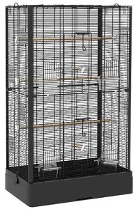 PawHut Gabbia per Uccelli con Vassoio Estraibile e Posatoi, Voliera per Pappagalli, 61x36.5x98cm, Nero | Aosom Italy