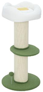 PawHut Albero Tiragraffi per Gatti Alto 92 cm con Palo in Sisal e Lettino a Forma di Fiore, Verde | Aosom Italy