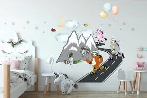 Adesivo da parete per bambini allegri con skaters sulle montagne 60 x 120 cm