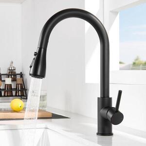 Rubinetto da cucina nero, a 3 vie, con getto orientabile, girevole a 360°, in acciaio inossidabile