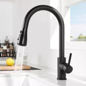 Rubinetto da cucina nero, a 3 vie, con getto orientabile, girevole a 360°, in acciaio inossidabile