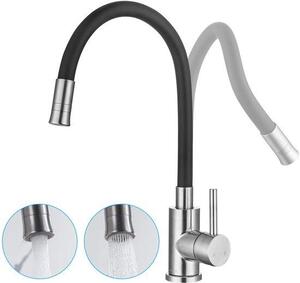 Rubinetto da cucina in acciaio inossidabile nero con 2 tipi di getto, orientabile a 360°, bocca flessibile