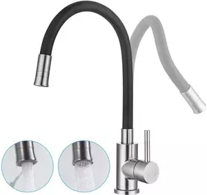 Rubinetto da cucina in acciaio inossidabile nero con 2 tipi di getto, orientabile a 360°, bocca flessibile