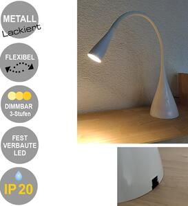Lampada da tavolo a LED Jonas bianca con dimmer a sfioramento e braccio flessibile Lampada da tavolo Lampada TOP bianca