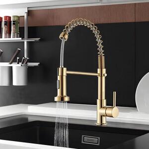 Rubinetto da cucina in acciaio inossidabile, orientabile a 360°, color oro