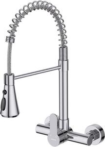 Rubinetto da cucina in acciaio inossidabile con montaggio a parete, 3 getti, orientabile a 360°, cromato