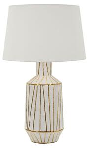 Lampada da Tavolo Tangeri Moderna - Base in Vetroceramica Bianca e Decorazioni Oro, Paralume in Tessuto, Attacco E27 - 45x45x73 cm