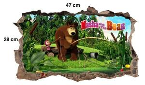 Incredibile adesivo da parete per bambini Masha e l&#39;orso che pesca 47x77cm