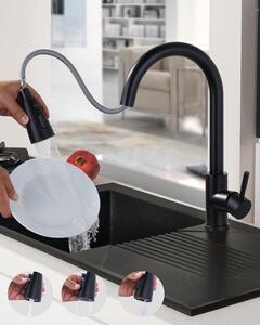 Rubinetto da cucina in acciaio inossidabile nero, orientabile a 360°, a 3 vie